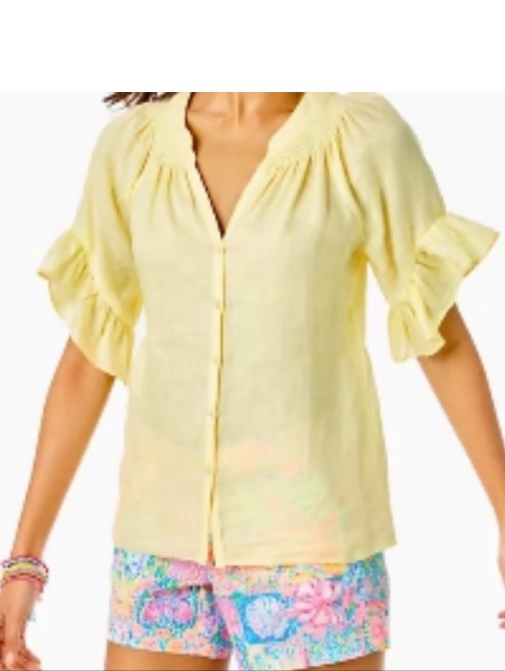 Lilly Pulitzer Pale Yellow Linen Top Large